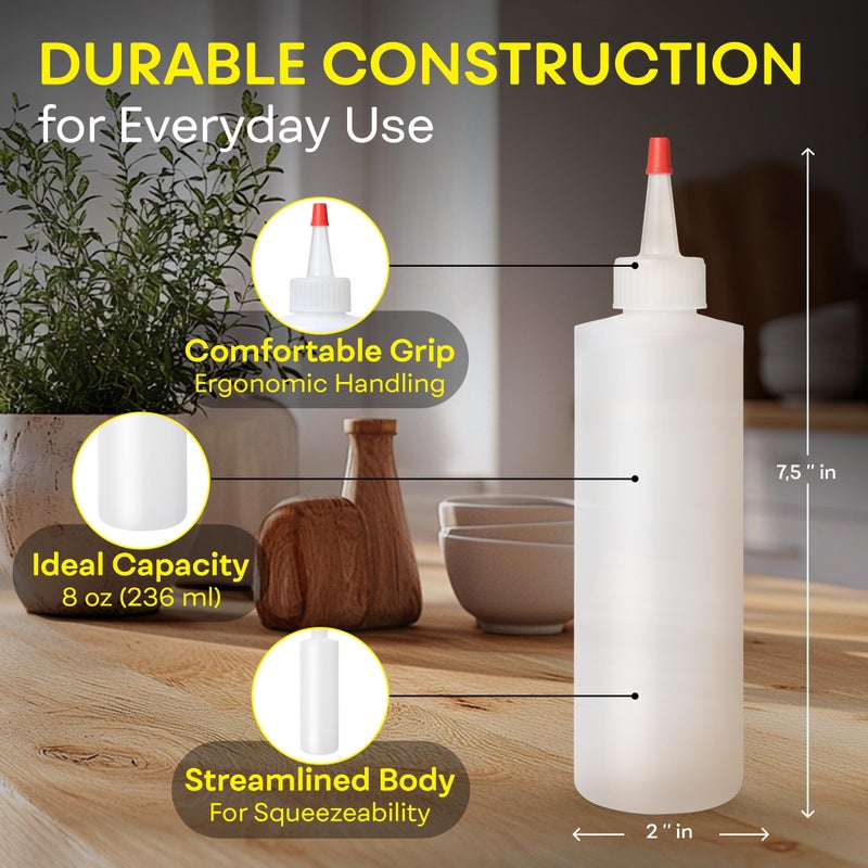 BRIGHTFROM Condiment Squeeze Bottles, 8 OZ Empty Squirt Bottle, Red Top Cap, Leak Proof - for Ketchup, Mustard, Syrup, Sauces, Dressing, Oil, Arts & Crafts, BPA FREE Plastic - Perfect for Kitchen - 2 PACK - Image 3